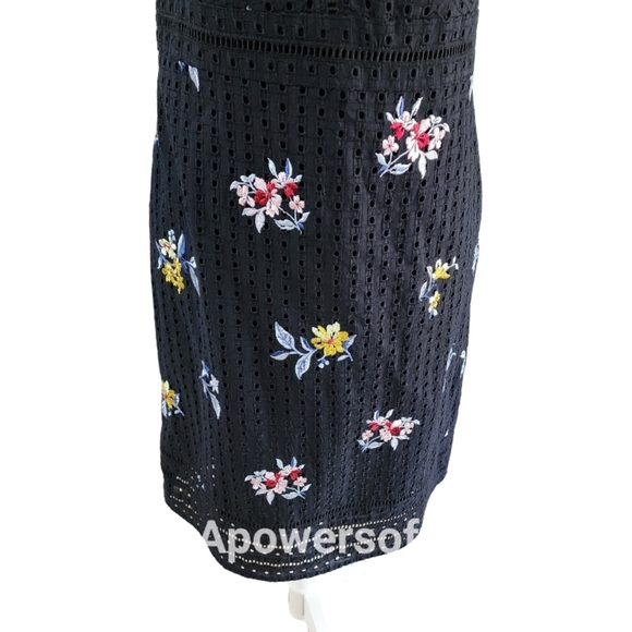 Ann Taylor Floral Embroidered Eyelet Sheath Black Dress - Picture 4 of 9